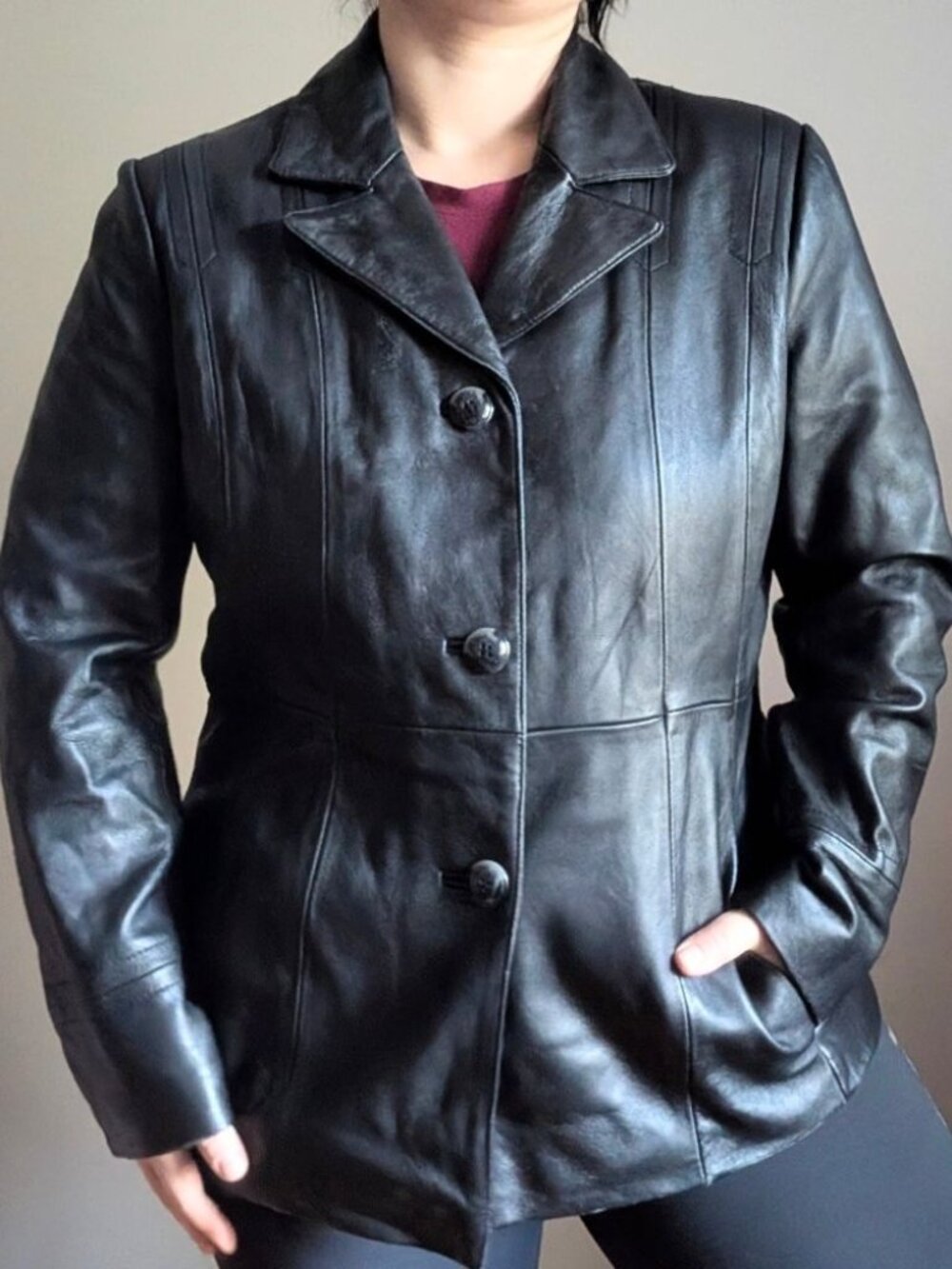Vintage Wilson's Leather Black Button Up Thinsulate Classic Blazer Jacket XL